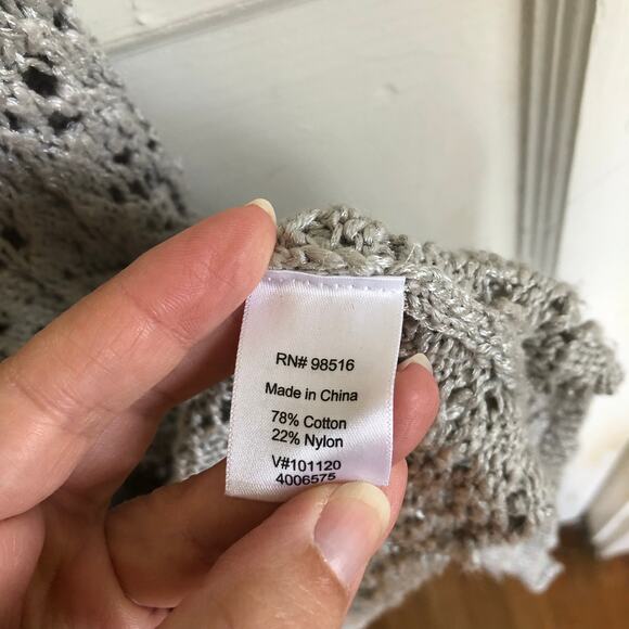 Coldwater Creek Long Crochet Cardigan Duster M Gray Short Sleeve Boho Langenlook - Picture 6 of 8